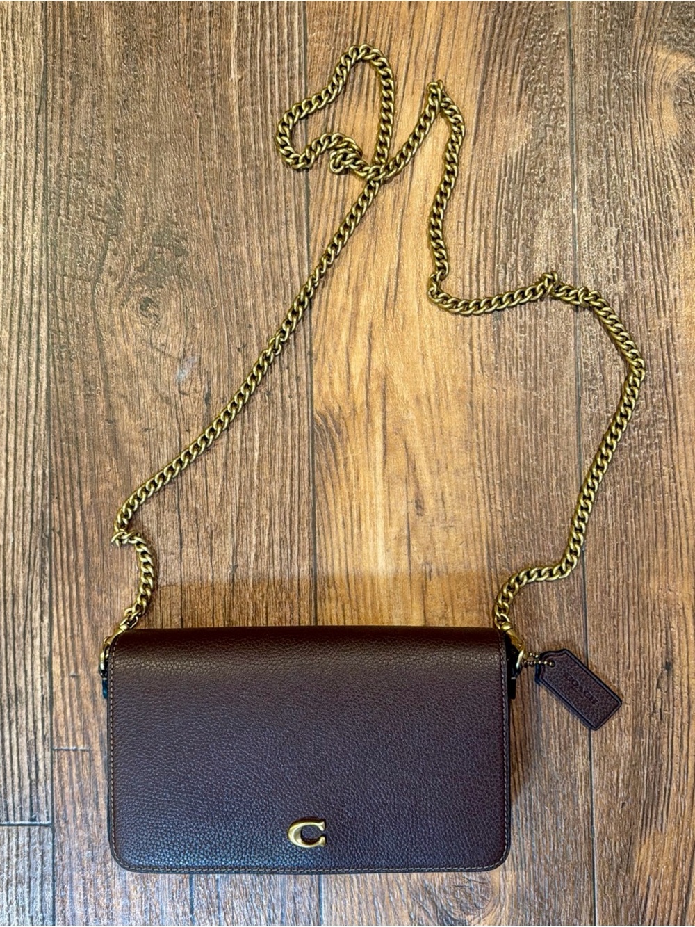 Coach Mila Pebbled Leather Foldover Wallet Crossbody Shoulder Bag - Brown